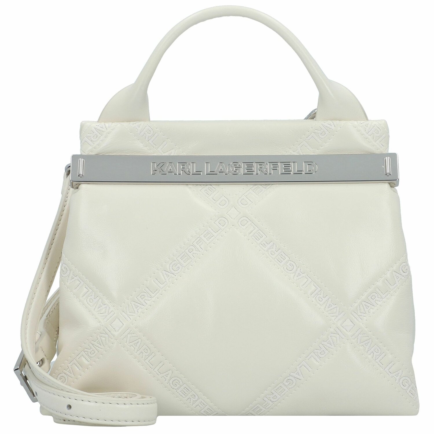 Karl Lagerfeld Kross Debossed Handtas Leer 21.5 cm off white