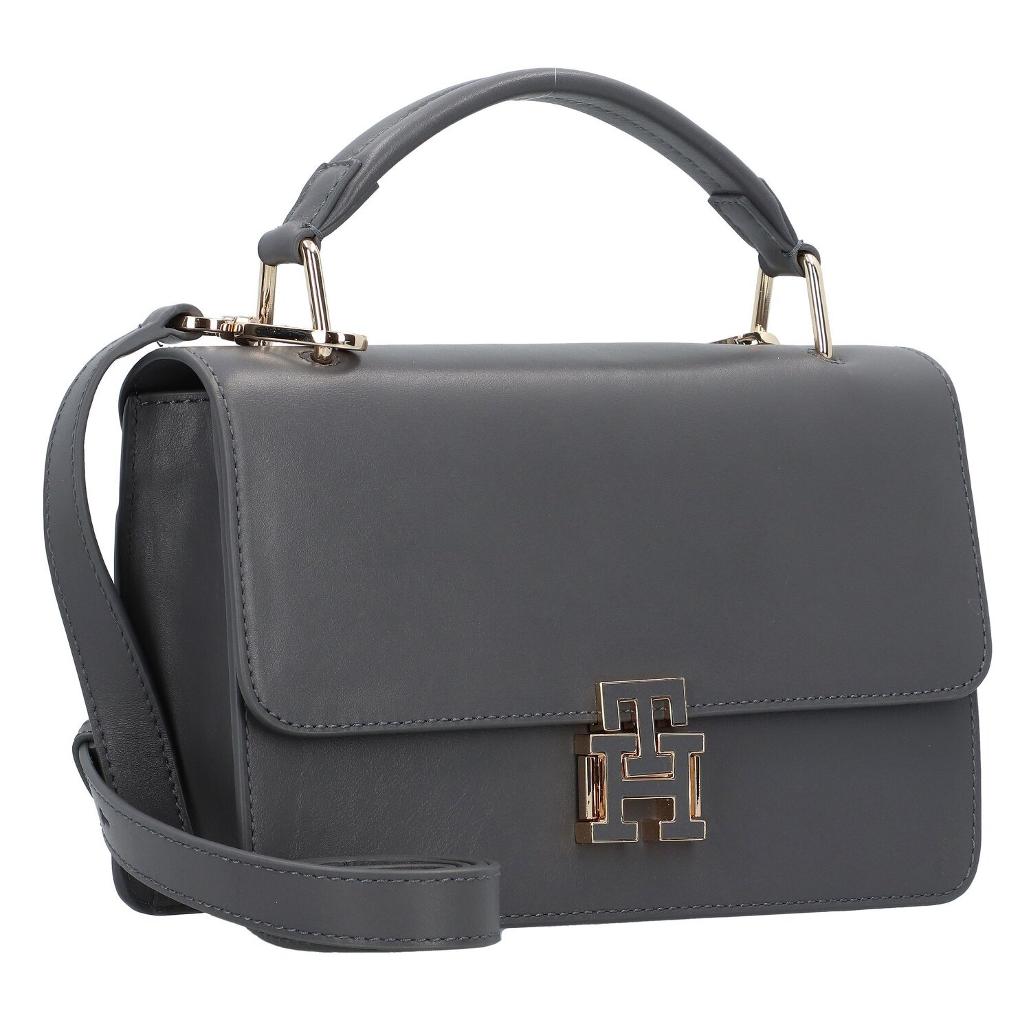 Tommy Hilfiger Pushlock Leather Handtas Leer 25.5 cm grey